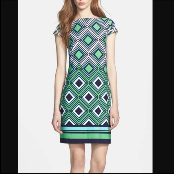 Eliza J Dresses & Skirts - Eliza J | Geometric Print Shift Dress | Green Blue Multi | Size 6